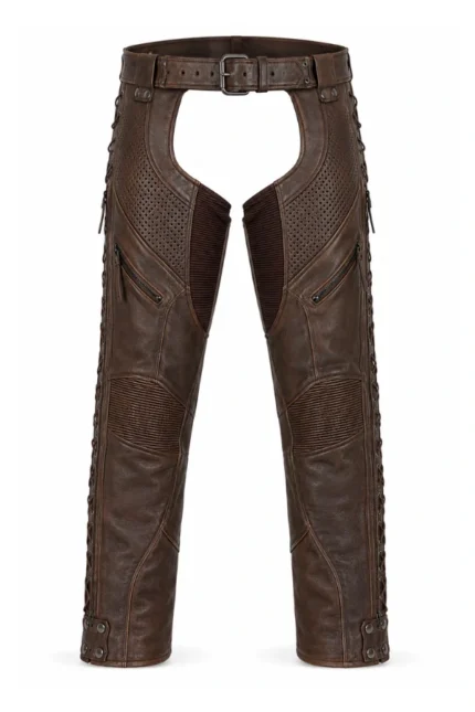 TerraVent Explorer Unisex Brown Leather Motorcycle Chaps