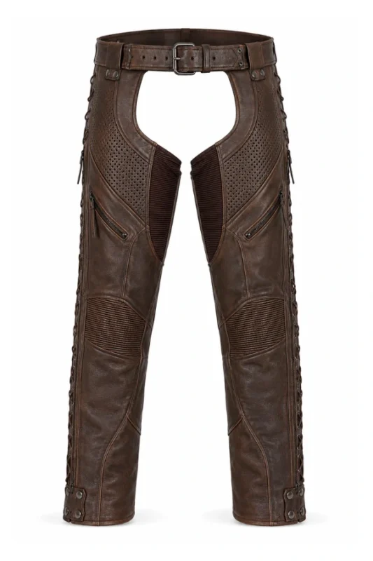 TerraVent Explorer Unisex Brown Leather Motorcycle Chaps