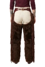 Timber Creek Brown Woolies Chaps with Leather Fringe Back View