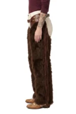 Timber Creek Brown Woolies Chaps with Long Fringe Side View