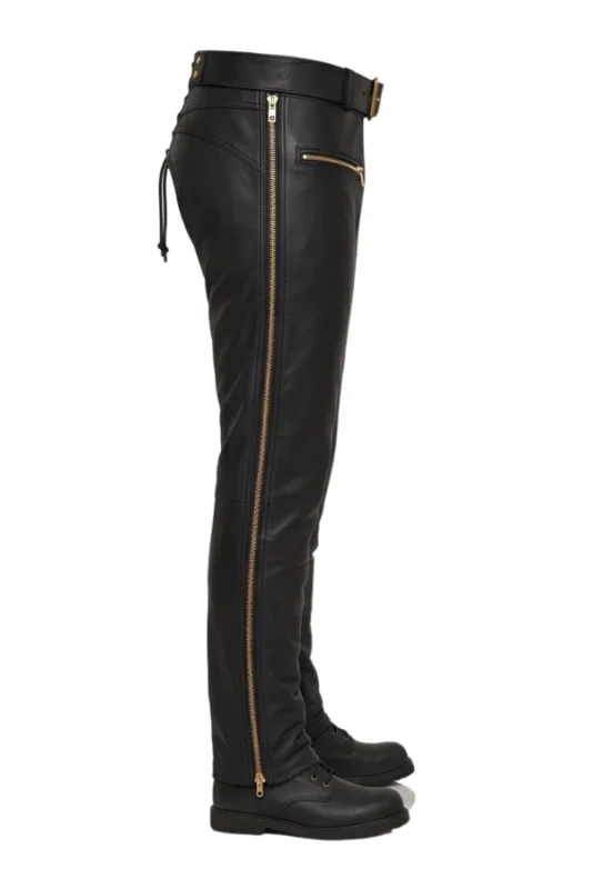 Titan Classic Big & Tall Leather Motorcycle Chaps Side View