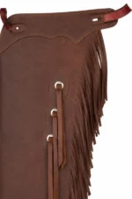 Trailblazer Heritage Leather Chink Chaps with Long Fringe Yoke View