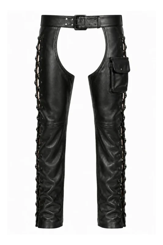 TrailGuard Ranger Unisex Leather Motorcycle Chaps with Utility Pocket