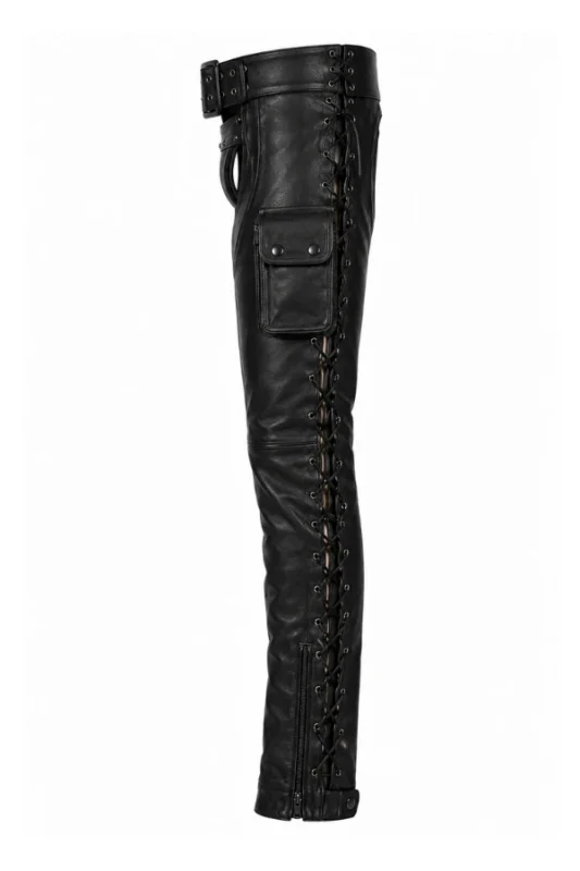 TrailGuard Ranger Unisex Leather Motorcycle Chaps with Utility Pocket Side View