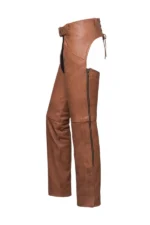 Trailmark Brown Leather Motorcycle Chaps for Men Side View