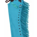 Turquoise Trail Fringe Shotgun Chaps with Tooled Brown Yoke