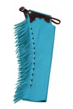 Turquoise Trail Fringe Shotgun Chaps with Tooled Brown Yoke Side View