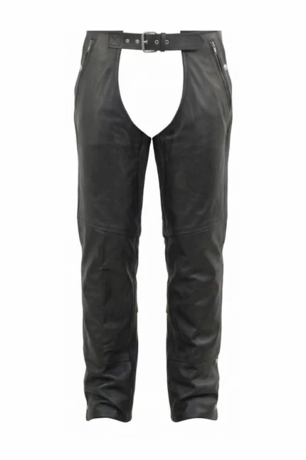 unisex black winter leather motorcycle chaps
