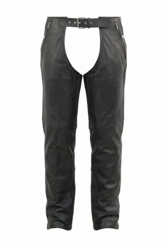 unisex black winter leather motorcycle chaps
