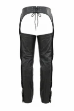 unisex black winter leather motorcycle chaps back