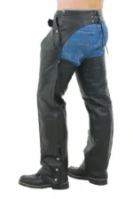 unisex black winter leather motorcycle chaps details