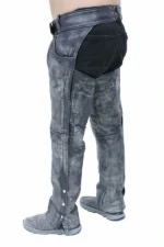 unisex charcoal winter leather motorcycle chaps back