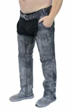 unisex charcoal winter leather motorcycle chaps detail