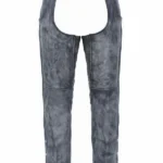 unisex charcoal winter leather motorcycle chaps front