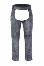 unisex charcoal winter leather motorcycle chaps front