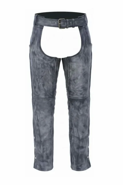 unisex charcoal winter leather motorcycle chaps front