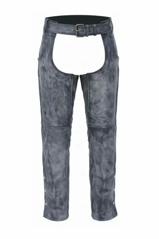 unisex charcoal winter leather motorcycle chaps front