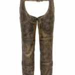 unisex distressed brown winter leather motorcycle chaps
