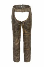 unisex distressed brown winter leather motorcycle chaps