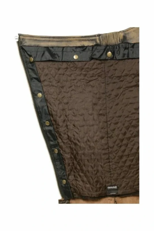 unisex distressed brown winter leather motorcycle chaps lining