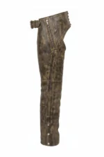 unisex distressed brown winter leather motorcycle chaps side