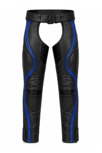 VelocityFlow Apex Blue Unisex Leather Motorcycle Chaps