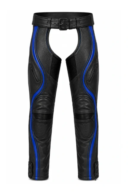 VelocityFlow Apex Blue Unisex Leather Motorcycle Chaps