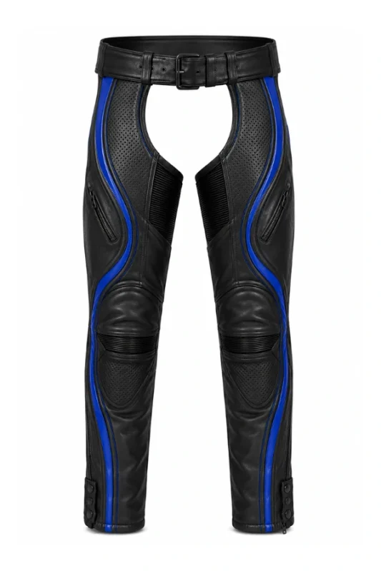 VelocityFlow Apex Blue Unisex Leather Motorcycle Chaps