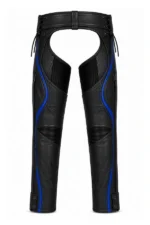 VelocityFlow Apex Blue Unisex Leather Motorcycle Chaps Back View