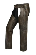 Vintage Brown Leather Motorcycle Chaps Details View