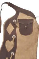 Vintage Tan Leather Batwing Chaps with Western Card-Suit Appliqué Pocket View