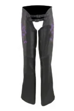 Violet Flame Women's Black Leather Motorcycle Chaps
