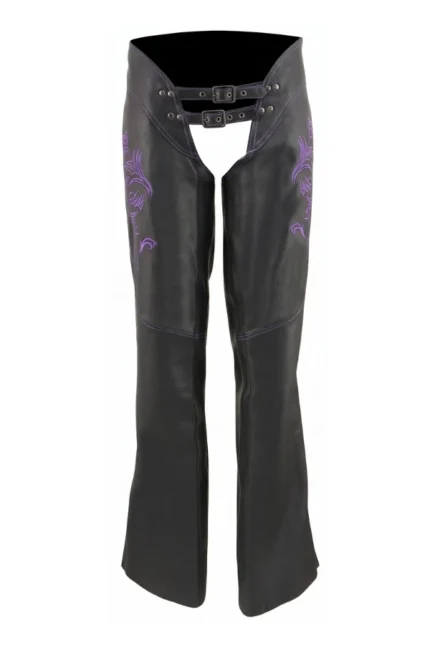 Violet Flame Women's Black Leather Motorcycle Chaps