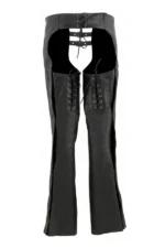 Violet Flame Women's Black Leather Motorcycle Chaps Back View