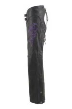 Violet Flame Women's Black Leather Motorcycle Chaps Side View