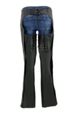 Violet Flame Women's Black Leather Motorcycle Chaps Worn Back View