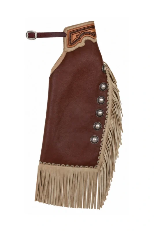 Western Heritage Leather Chink Chaps with Tooled Yoke and Conchos
