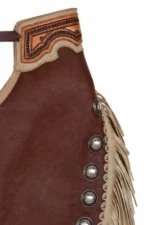 Western Heritage Leather Chink Chaps with Tooled Yoke and Conchos Details View