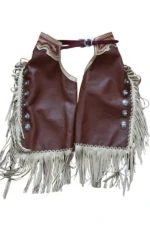 Western Heritage Leather Chink Chaps with Tooled Yoke and Conchos Front View