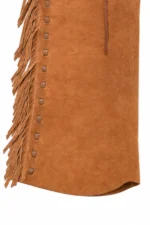 Tan Youth Western Batwing Chaps with Brown Fringe Details View