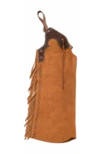 Tan Youth Western Batwing Chaps with Brown Fringe Side View