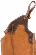 Tan Youth Western Batwing Chaps with Brown Fringe Yoke View